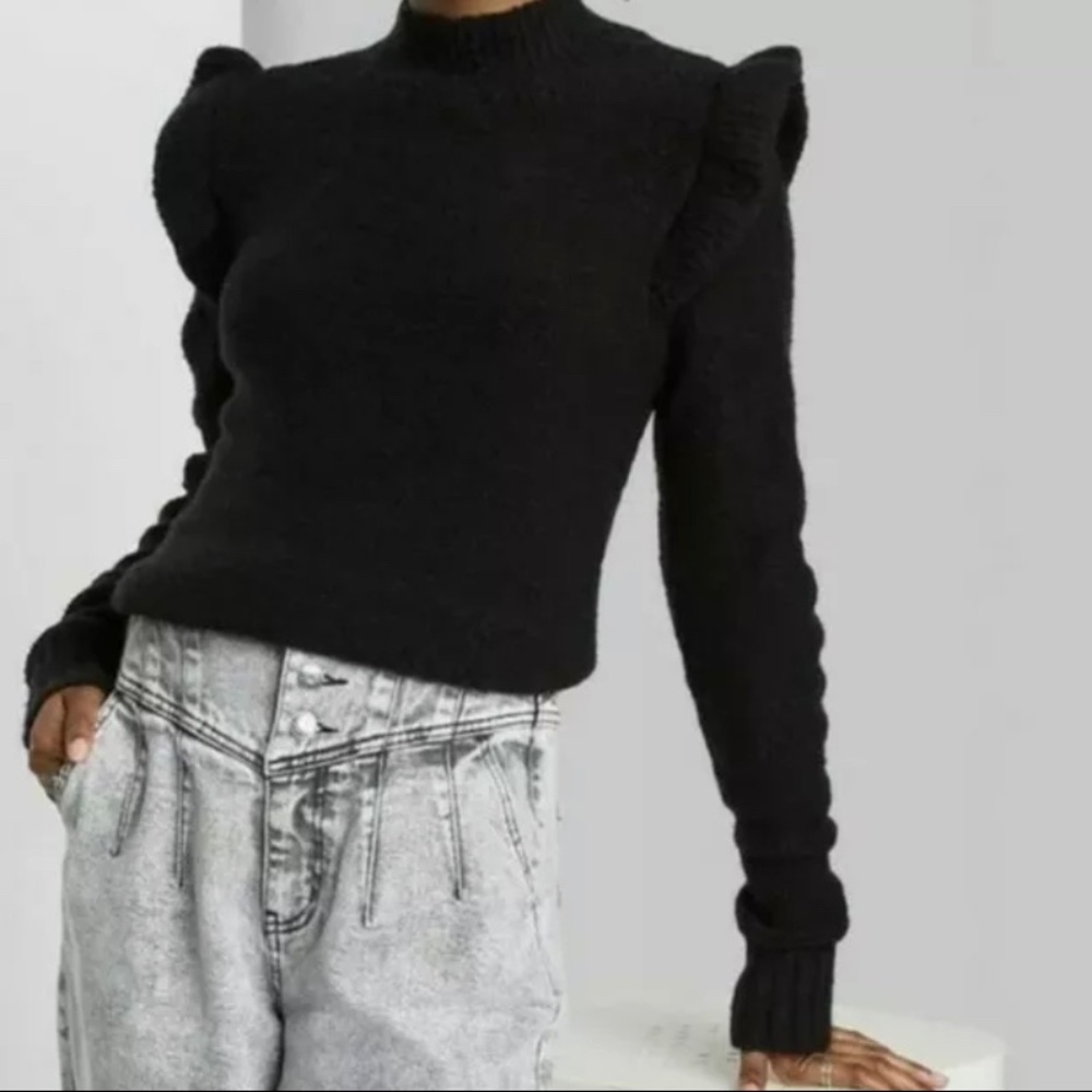 Black Ruffle Shoulder Sweater